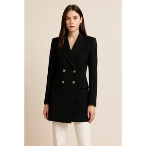 Zara Woman Black Military Blazer Dress | Double Breasted Gold Button | Size S